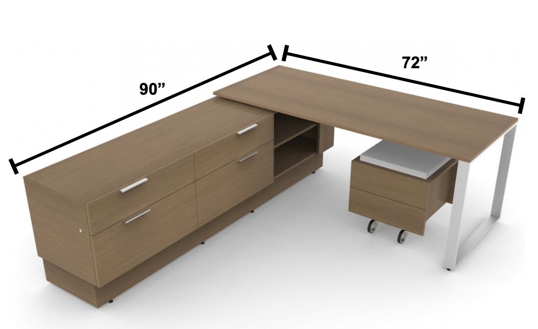 Global Total Office Global Foundations Modern Wood Veneer L Shaped Desk with Cushion Top Pedestal 