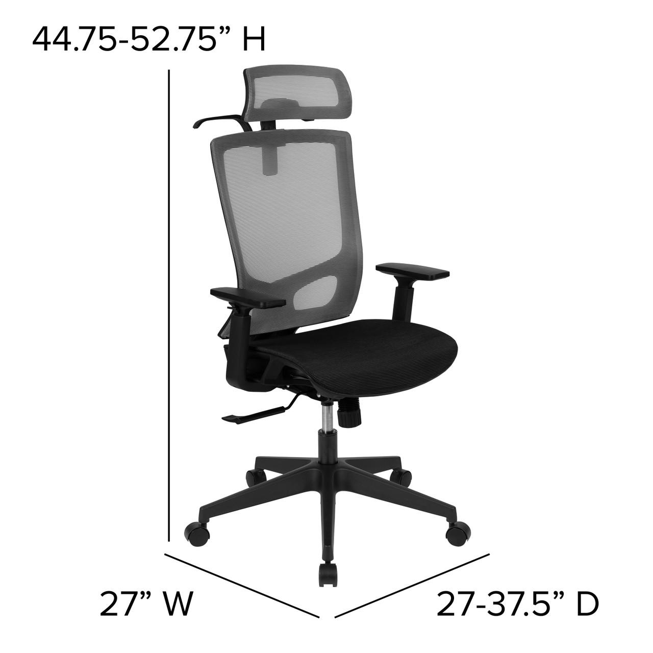  Flash Furniture Ergonomic Gray Mesh Office Chair with Synchro-Tilt, Pivot Adjustable Headrest, Lumbar Support, Coat Hanger & Adjustable Arms 