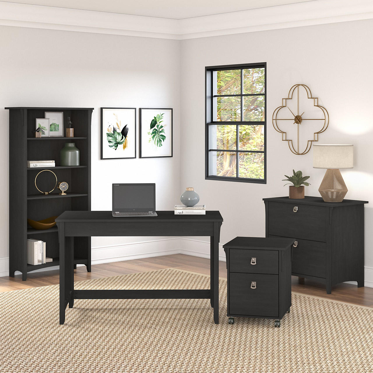 Bush Business Furniture Bush Furniture Salinas 48W Writing Desk with File Cabinets and Bookcase 