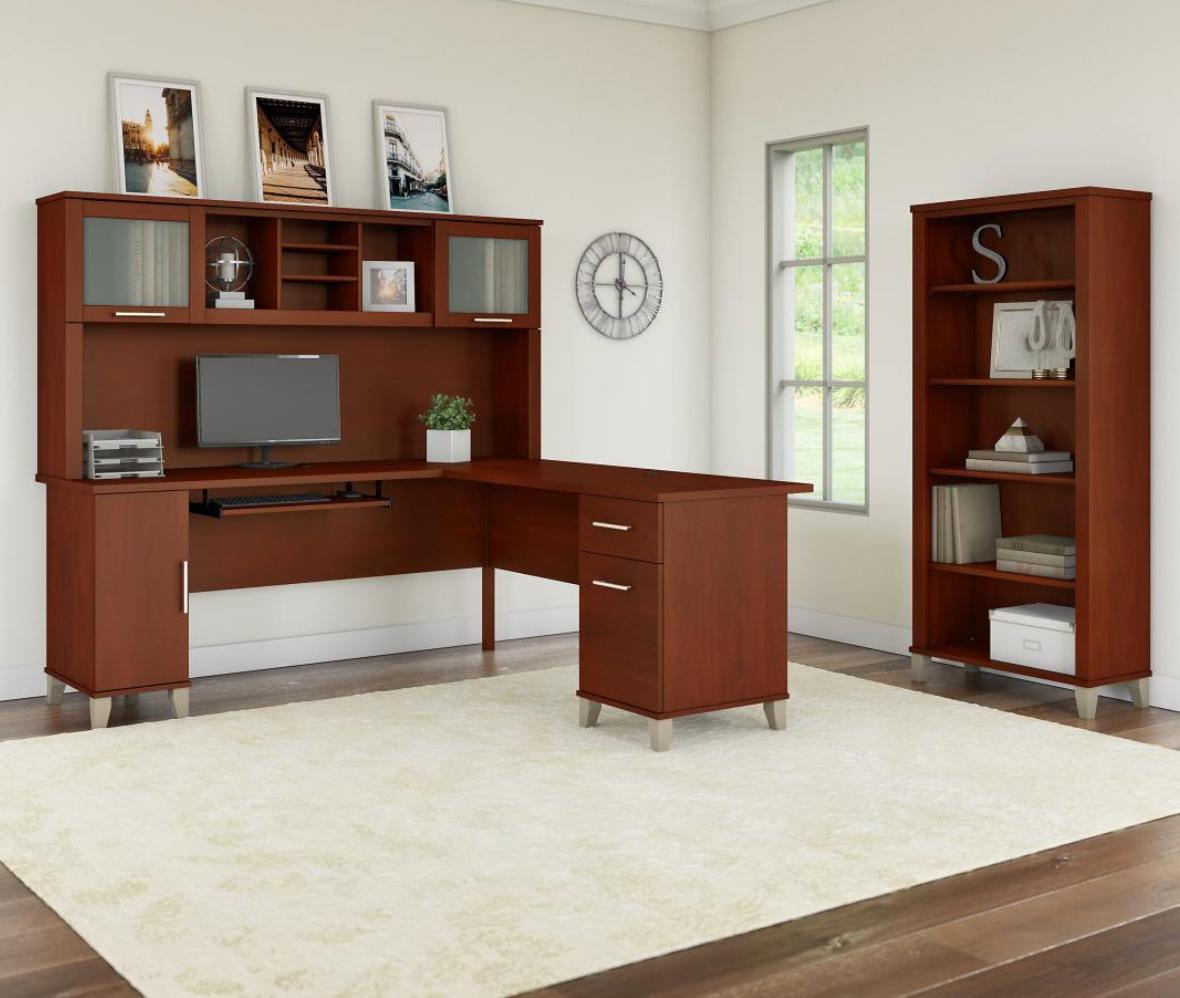 Bush Business Furniture Bush Furniture Somerset 72W L Shaped Desk with Hutch and 5 Shelf Bookcase 