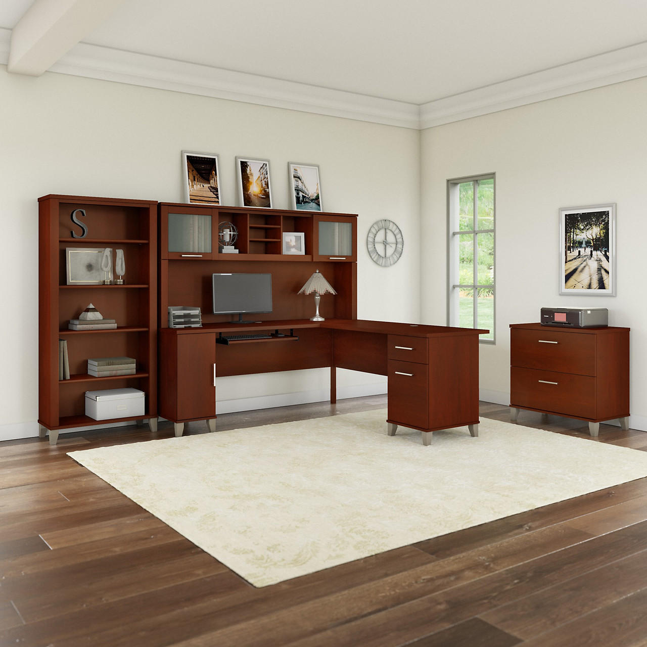 Bush Business Furniture Bush Furniture Somerset 72W L Shaped Desk with Hutch, Lateral File Cabinet and Bookcase 
