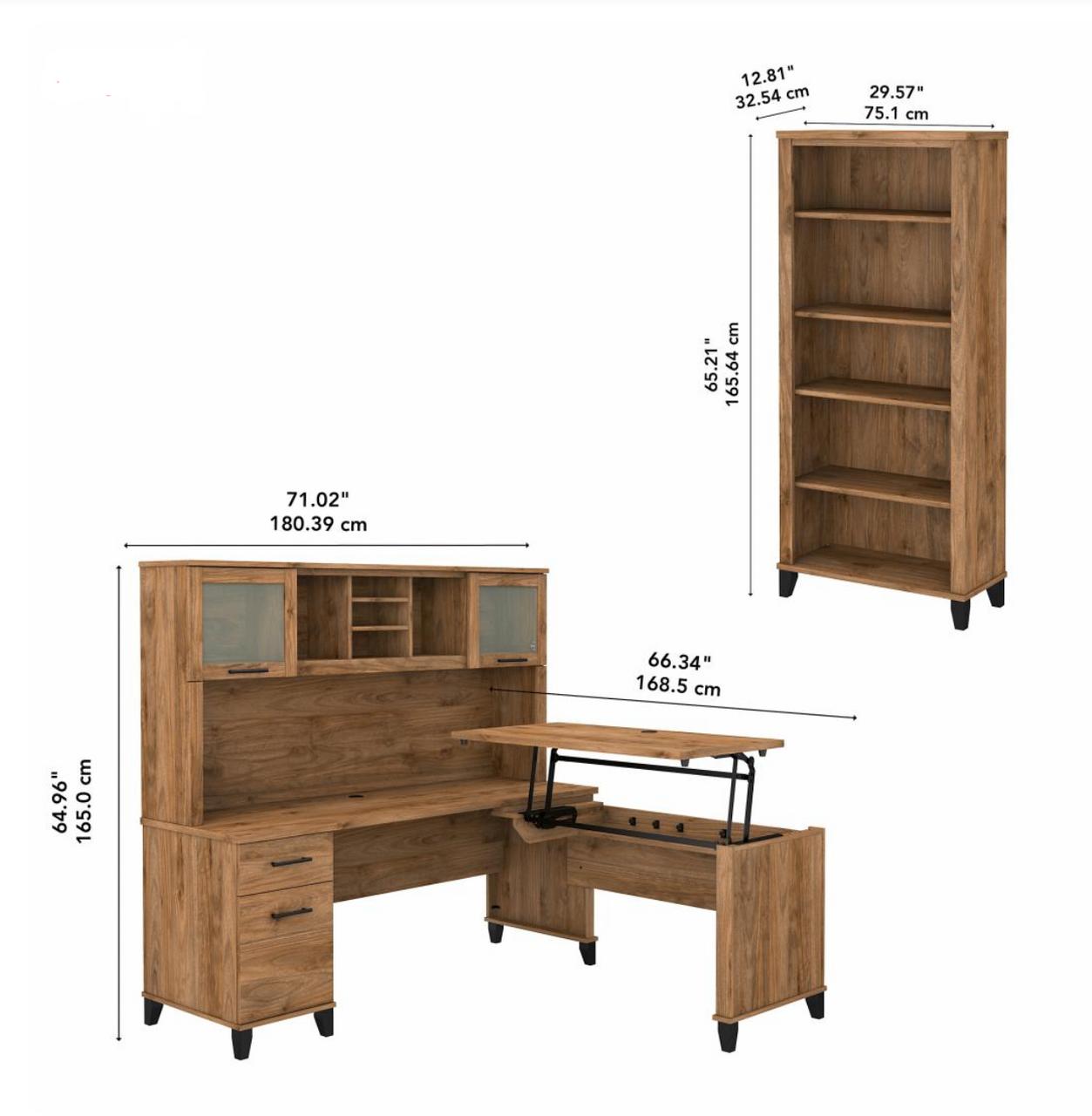 Bush Business Furniture Bush Furniture Somerset 72W 3 Position Sit to Stand L Shaped Desk with Hutch and Bookcase 