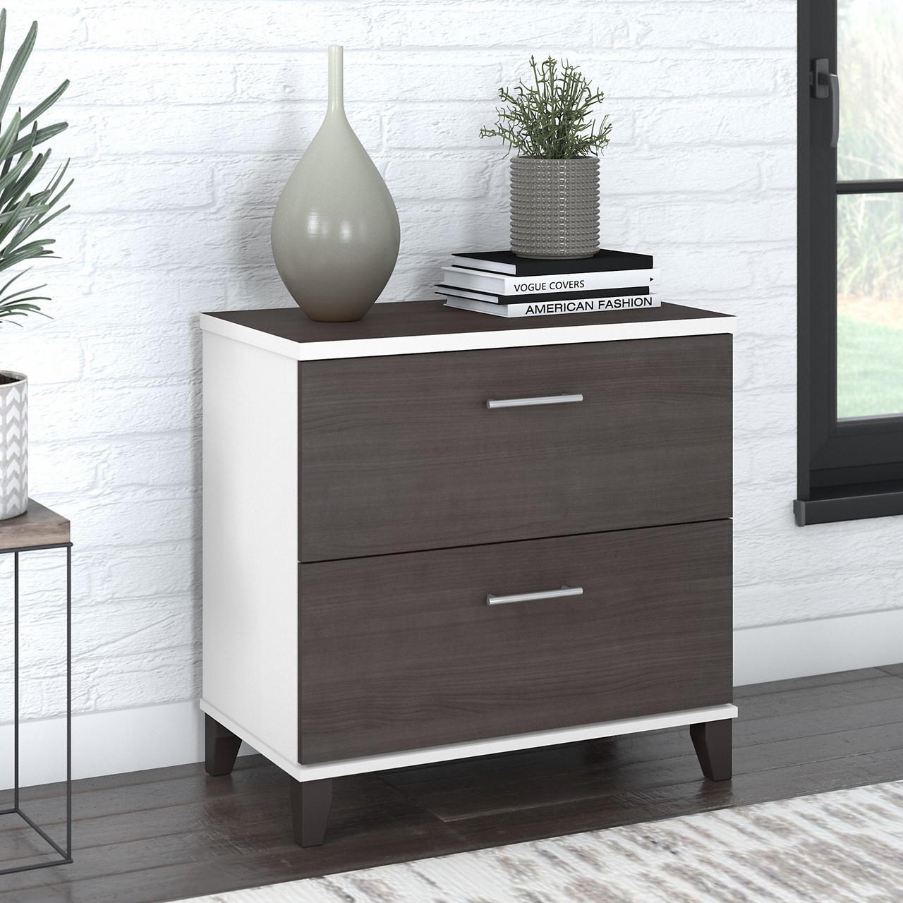 Bush Business Furniture Bush Furniture Somerset 2 Drawer Lateral File Cabinet in White and Storm Gray 