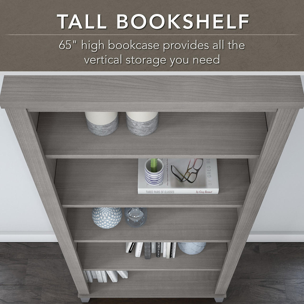 Bush Business Furniture Bush Furniture Somerset Tall 5 Shelf Bookcase in Platinum Gray 