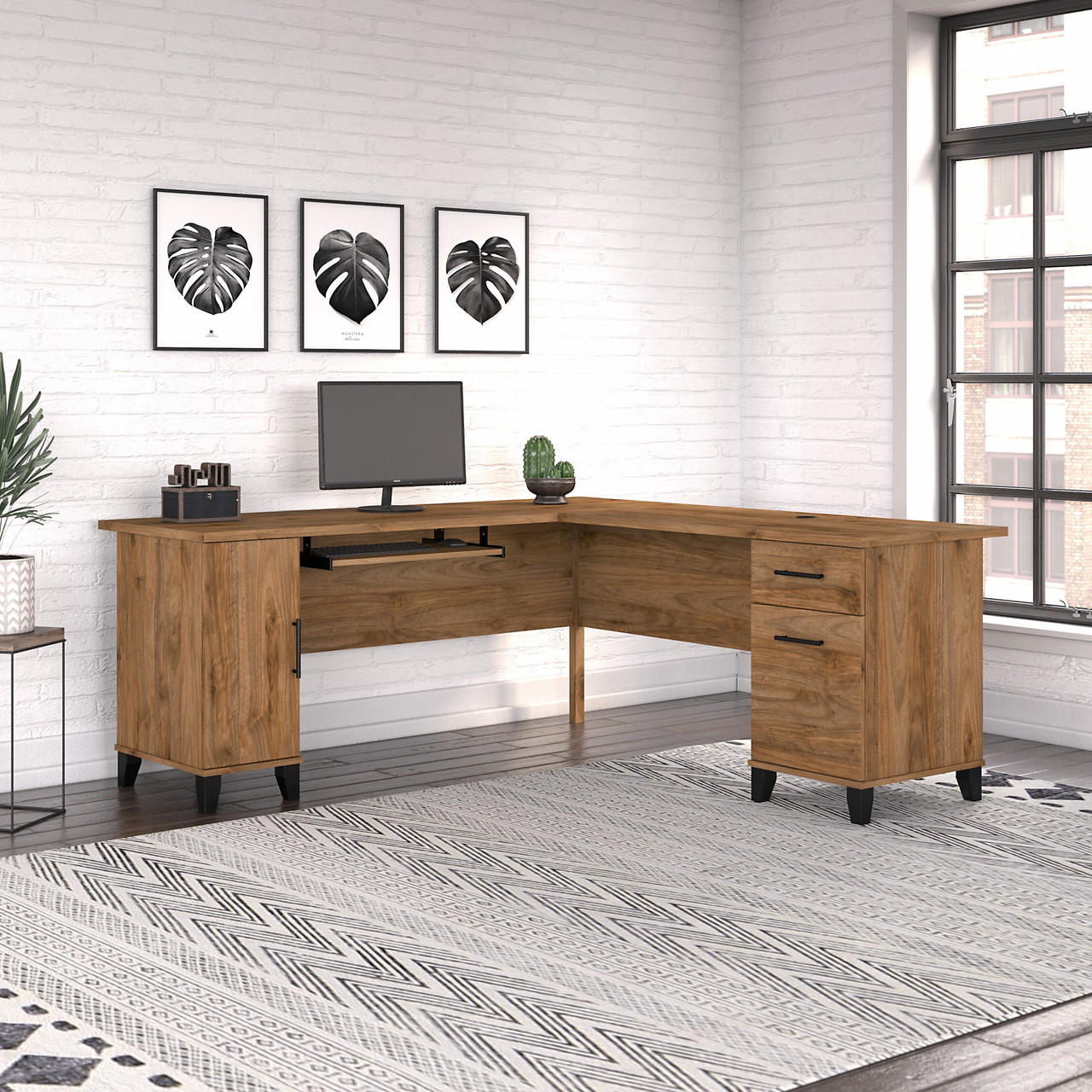 Bush Business Furniture Bush Furniture Somerset 72W L Shaped Desk with Storage in Fresh Walnut 