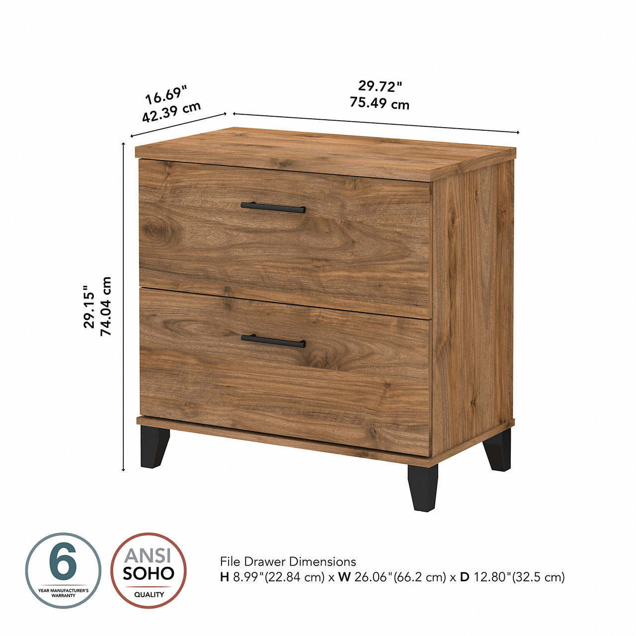 Bush Business Furniture Bush Furniture Somerset 2 Drawer Lateral File Cabinet in Fresh Walnut 