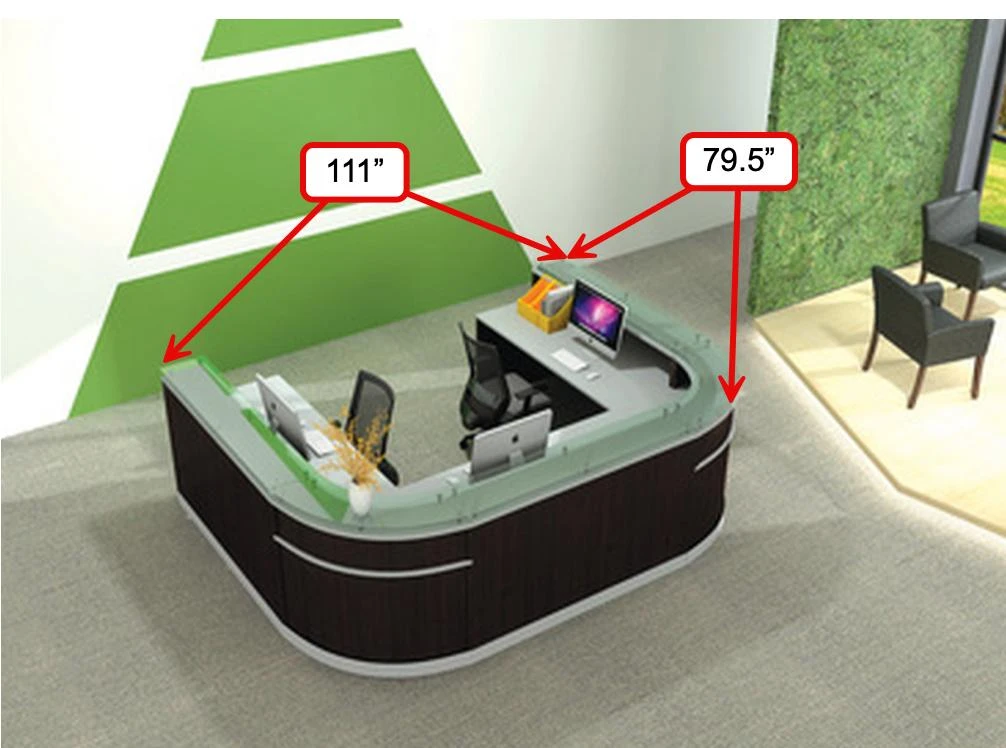 Office Source Cosmo 2 Person Curved Guest Reception Desk with Floating Glass Transaction Counter
