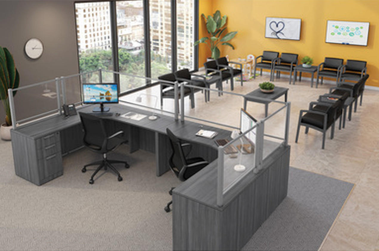  Office Source Borders II U-Shaped 2 Person Acrylic Privacy Screen Reception Station 