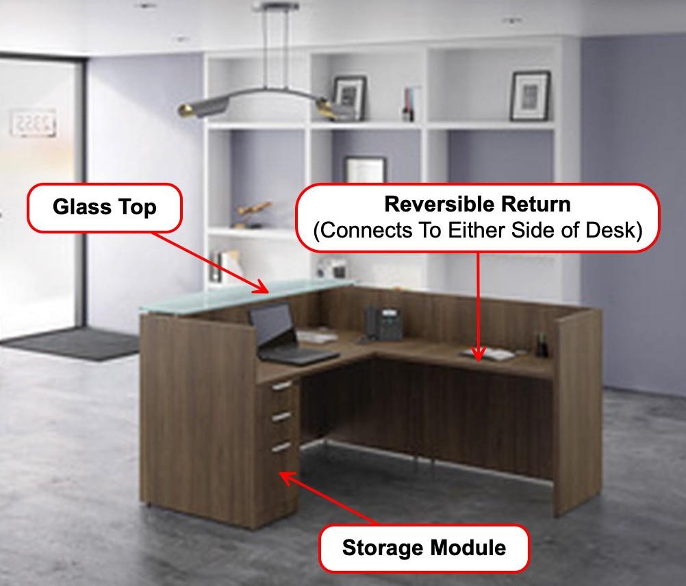  Office Source OS Laminate Collection Floating Glass Top L-Shaped Reception Station OS153 