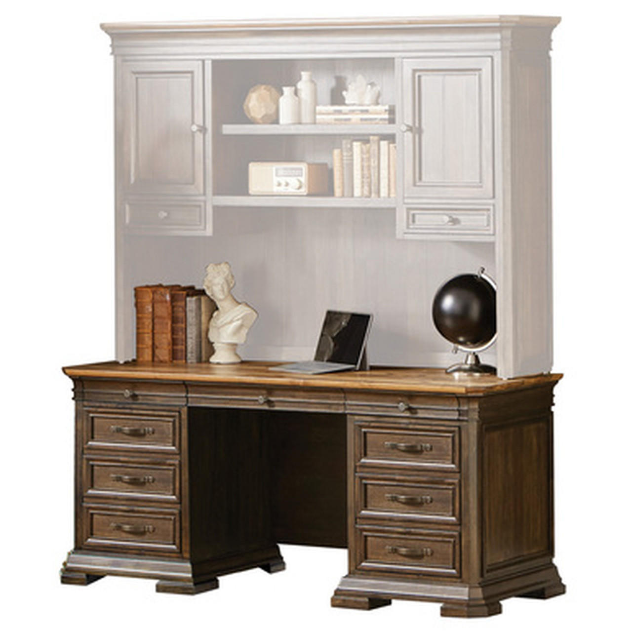 Office Source Westwood Dark Roast Veneer Credenza with Wood Plank