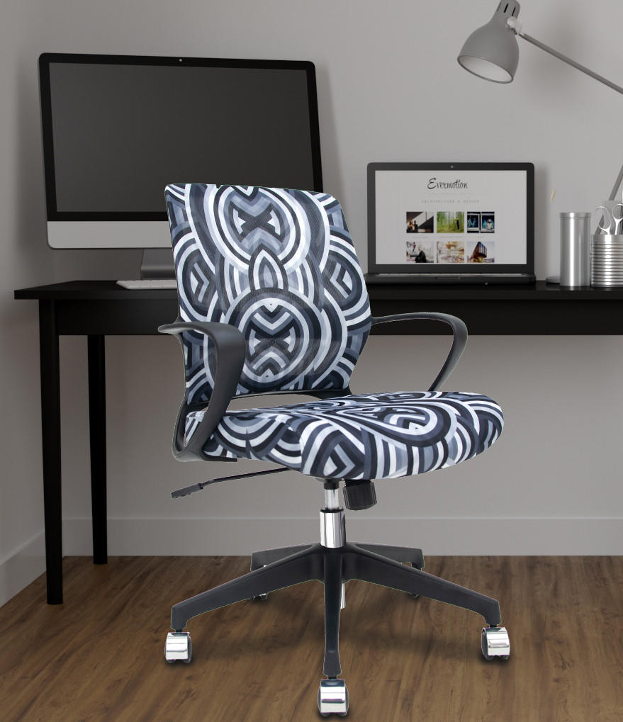 Eurotech Seating Eurotech Elizabeth Sutton Greyscale Patterned Back Chair with Black and Silver Accents