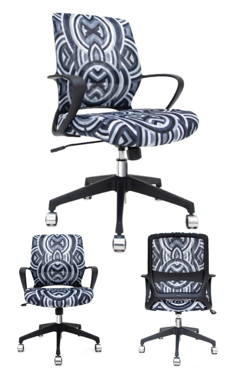 Eurotech Seating Eurotech Elizabeth Sutton Greyscale Patterned Back Chair with Black and Silver Accents