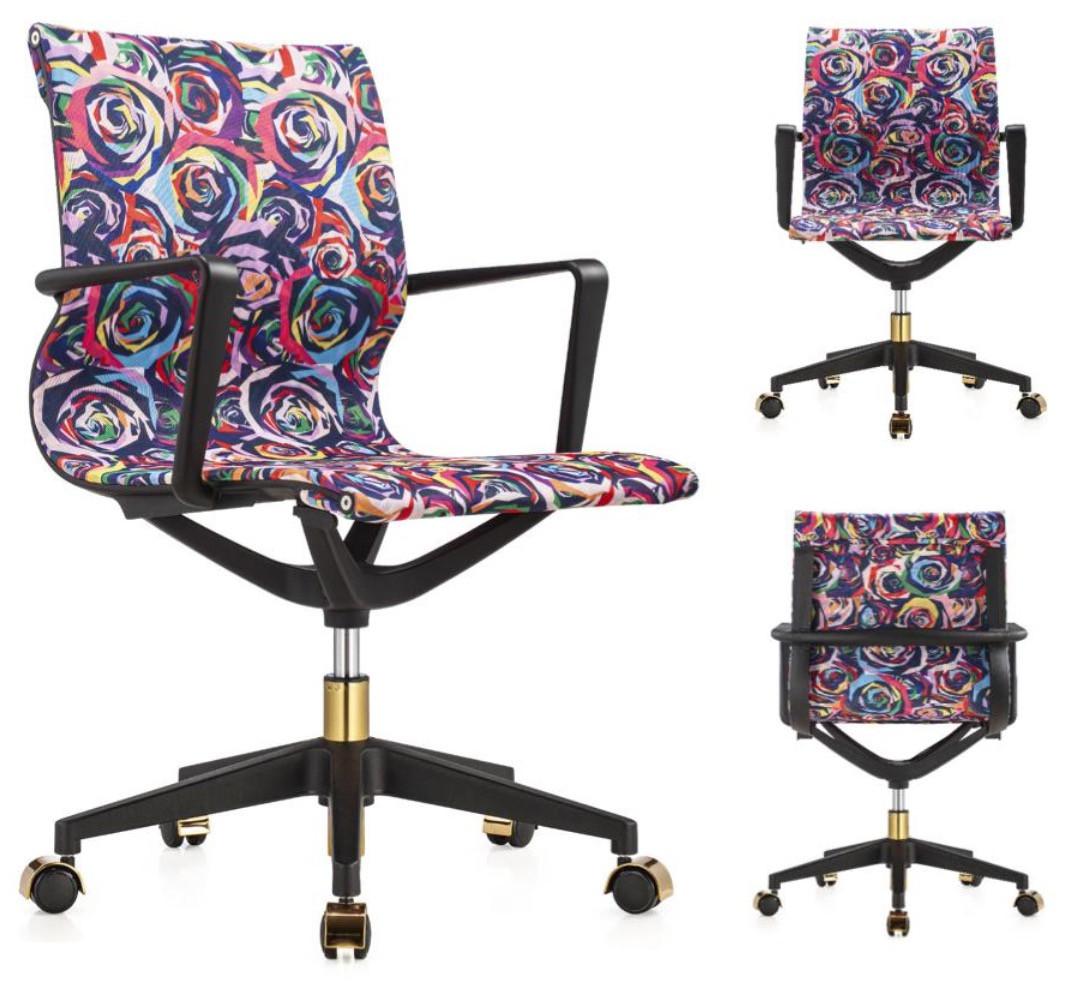 Eurotech Seating Eurotech Elizabeth Sutton Wynwood Designer Rose Patterned Upholstery Chair with Black and Gold Accents 