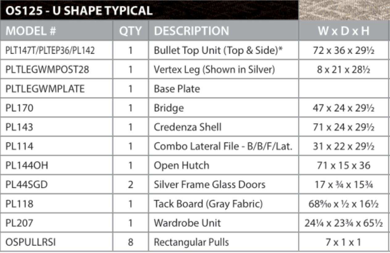  Office Source OS Laminate Contemporary U-Shaped Desk Configuration OS125 