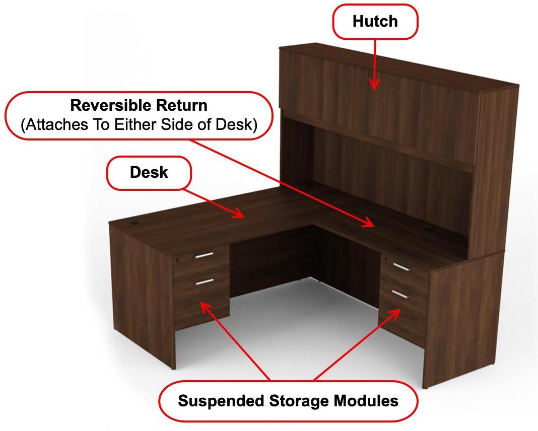 i5 Industries Kai Collection Laminate L-Desk with Hutch DH7172P-5