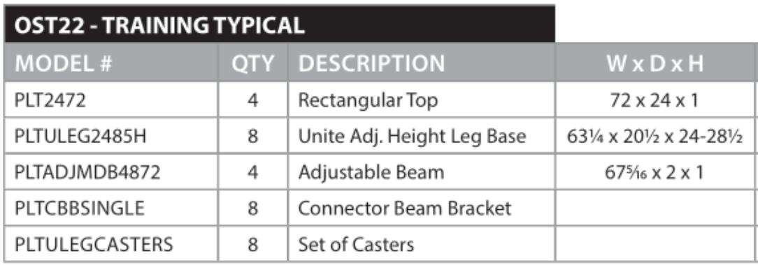  Office Source 4 Training Room Table Package OST22 