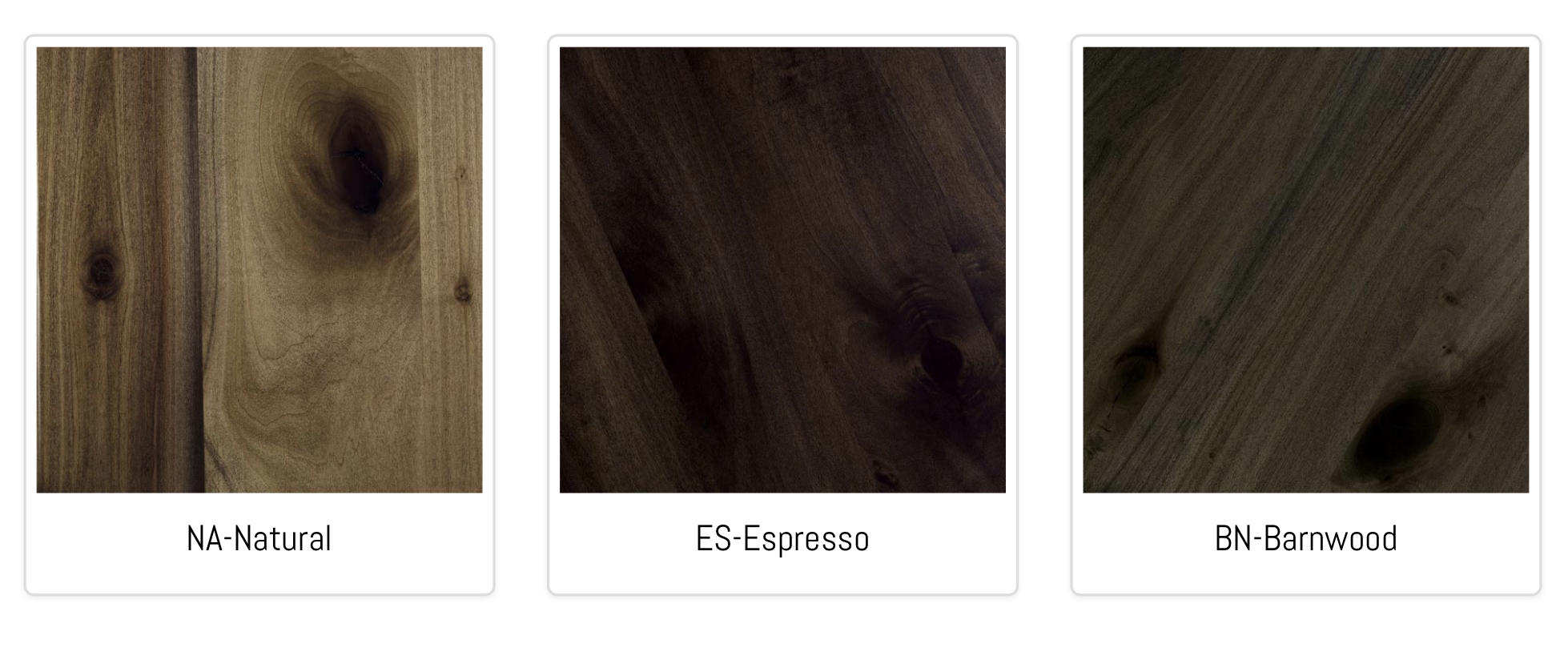 KFI studios solid wood finish swatches