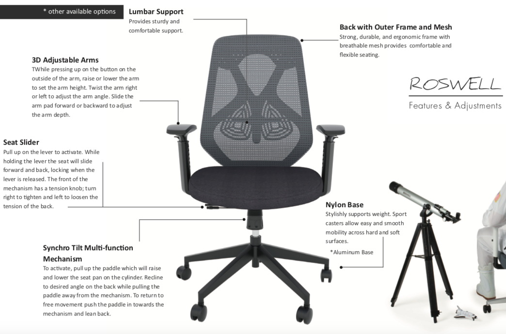 wyatt seating roswell mesh back office chair features