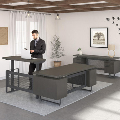 Office Source Palisades Collection Gauntlet Gray Height Adjustable Industrial L-Desk