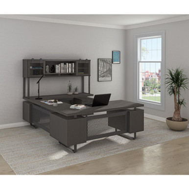 Office Source Palisades Industrial Modern U-Shaped Desk with Gauntlet Gray  Finish