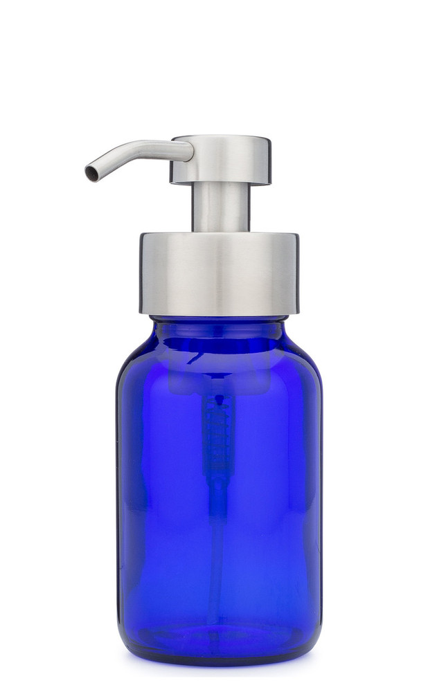 Blue Apothecary Glass Foaming Soap Dispenser with Stainless Pump