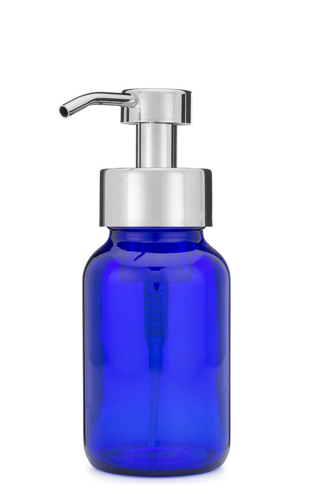 Blue Apothecary Glass Foaming Soap Dispenser with Chrome Pump