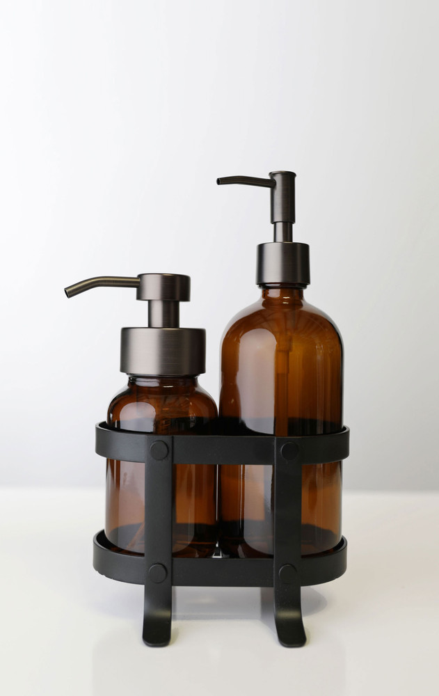 Foaming Soap + Non-Foaming Soap Dispenser Set with Black Caddy