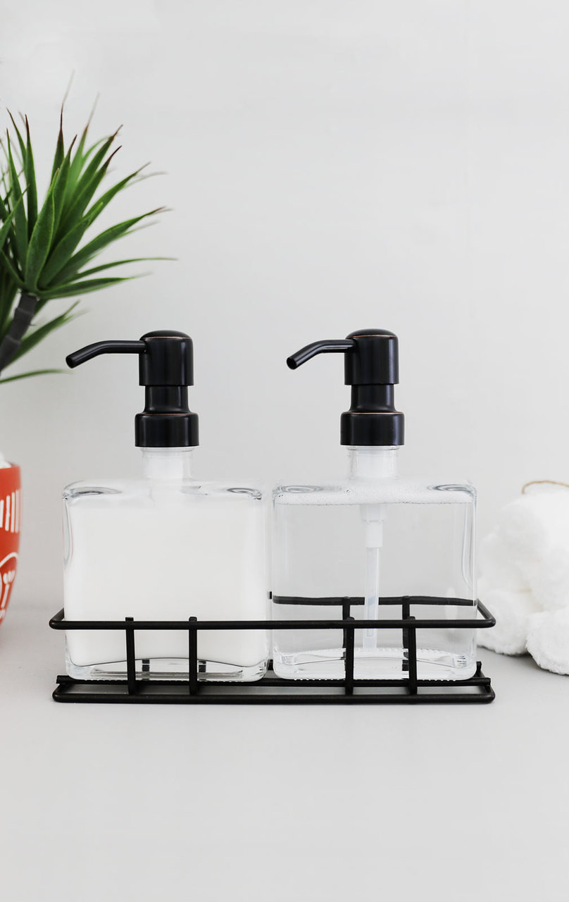 Soap Dispenser Sets Perfect Pair Glass Clear Soap Dispenser Set With Metal Caddy Rail19