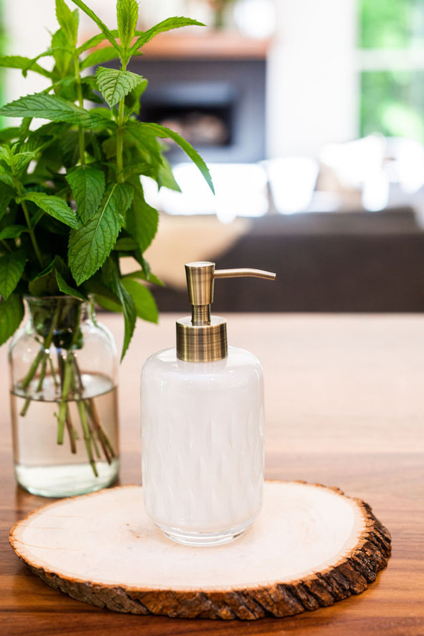 Modern Milk Glass Apothecary Refillable Soap Pump Dispenser 