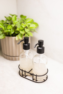 Perfect Pair Glass Clear Soap Dispenser Set with Metal Caddy