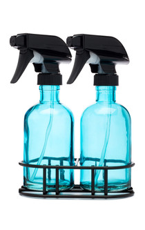 Perfect Pair Beach Blue Glass Spray Bottle Black Spray Nozzle + Stand