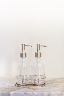 Perfect Pair Glass Clear Soap Dispenser Set with Chrome Caddy