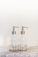 Perfect Pair Glass Clear Soap Dispenser Set with Chrome Caddy