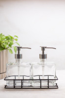  Urban Pair Glass Soap + Lotion Dispenser Set w/ Metal Stand