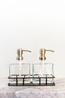  Urban Pair Glass Soap + Lotion Dispenser Set w/ Metal Stand