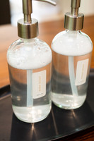 NEW! Clear Market Glass Soap Dispenser Set with Stainless Rustic Pumps PLUS Hand/Dish Waterproof Labels