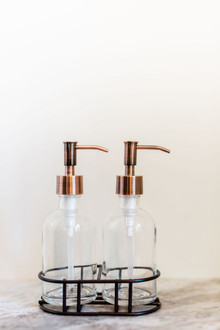 Perfect Pair Glass Clear Soap Dispenser Set with Metal Caddy