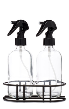 Apothecary Glass Mist Spray Bottle Set w/ Black Mist Nozzle + Stand