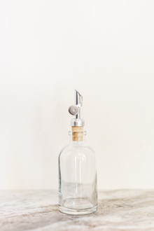 Small Glass Mouthwash Dispenser w/Self Pour Spout Silver