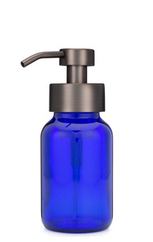 Blue Apothecary Glass Foaming Soap Dispenser with Bronze Pump