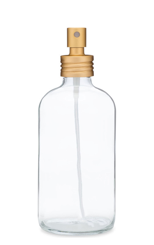 Download Apothecary Clear Glass Mist Spray Bottle with Gold Aluminum Sprayer - RAIL19