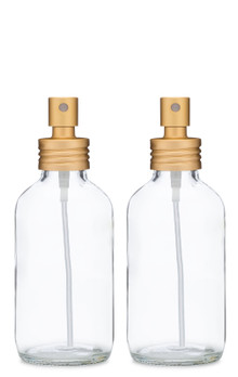 4oz Apothecary Clear Glass Mist Spray Bottle with Gold Aluminum Sprayer Set of 2