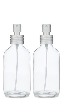 4oz Apothecary Clear Glass Mist Spray Bottle with Silver Aluminum Sprayer Set of 2