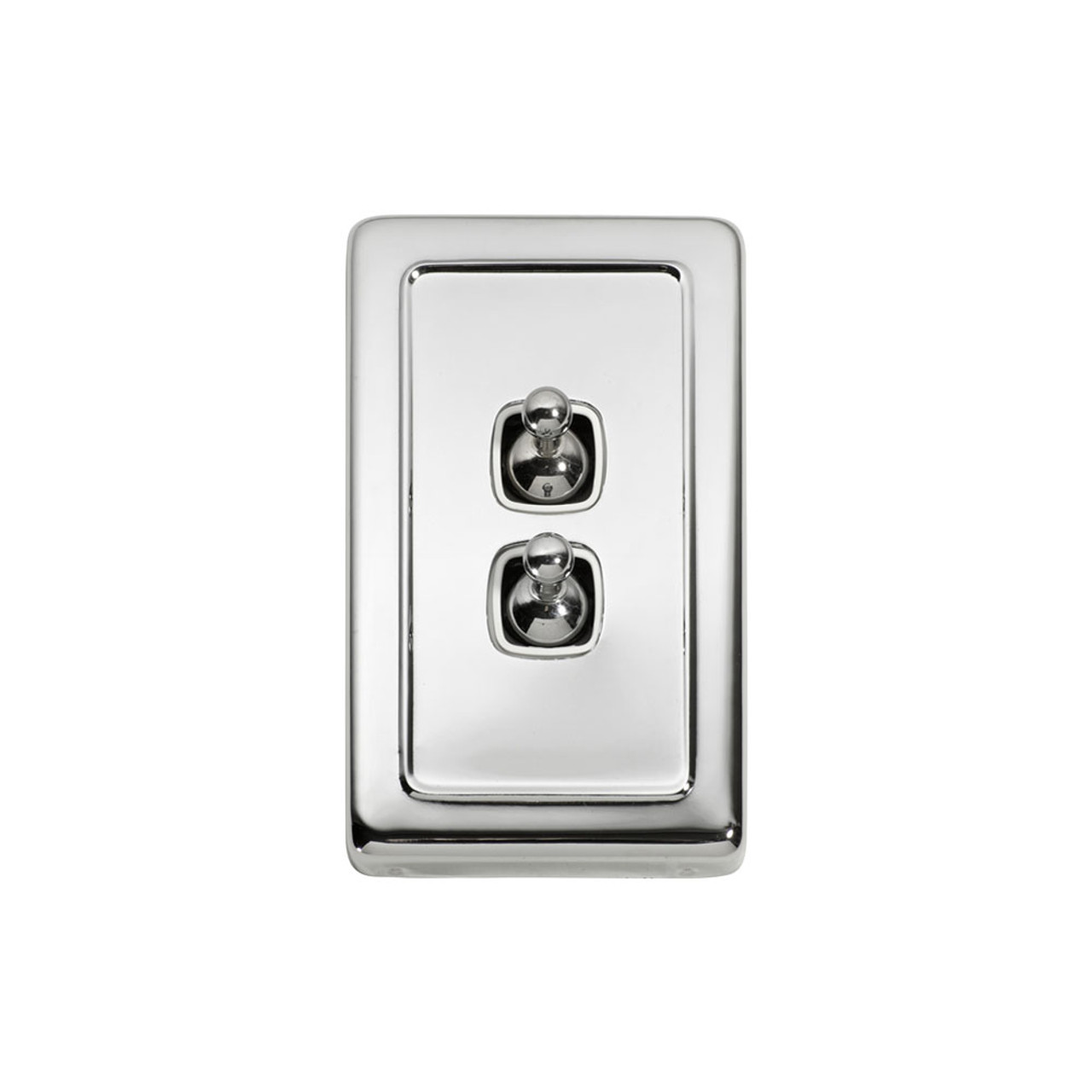 2 Gang Flat Plate Heritage Light Switches - Chrome Toggle