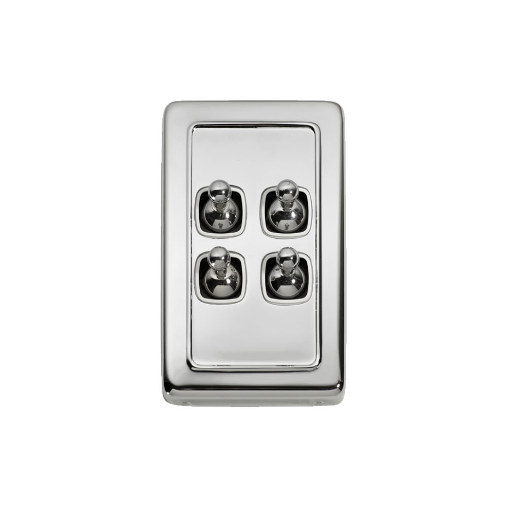 4 Gang Flat Plate Heritage Light Switches Chrome Toggle Classic