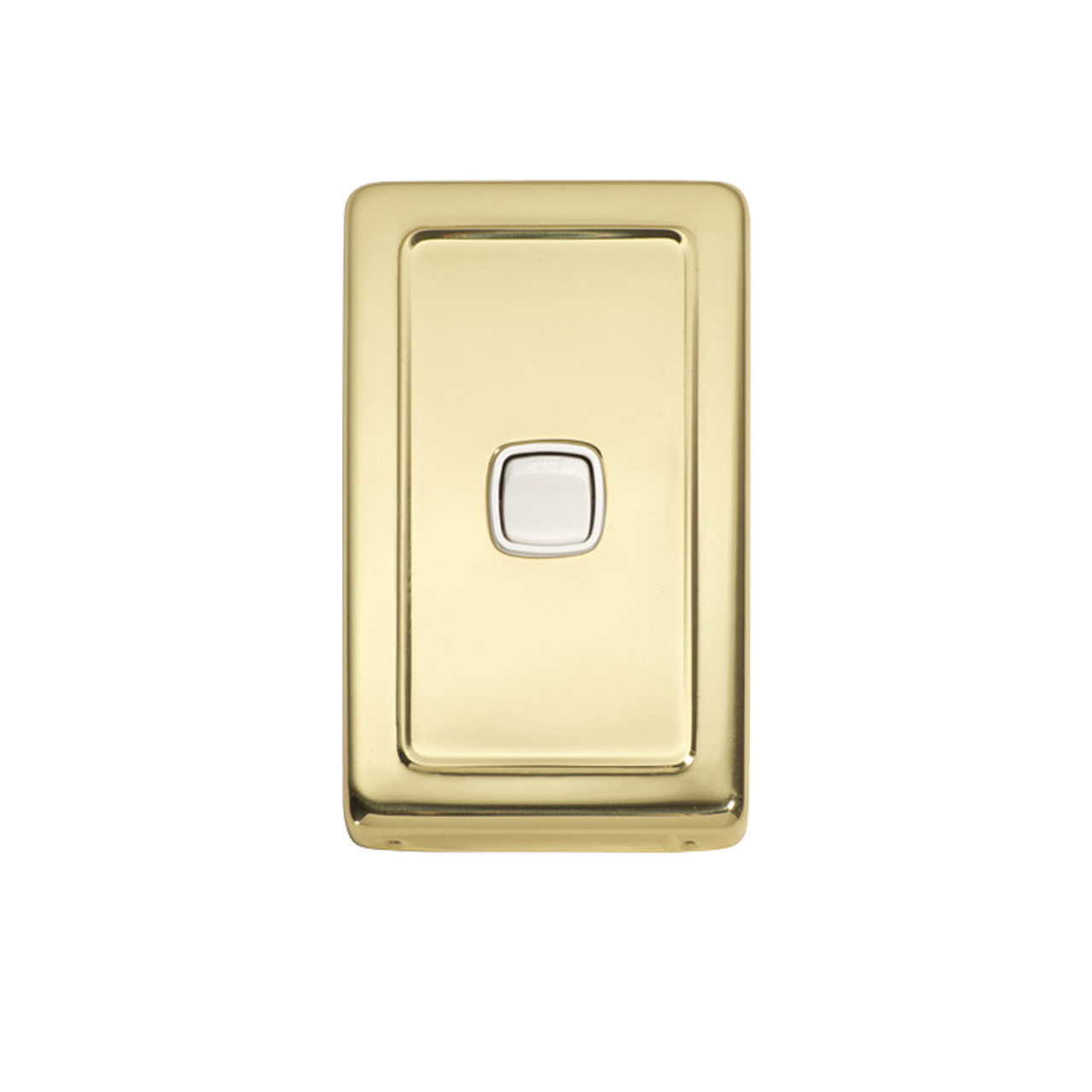 1 Gang Flat Plate Heritage Light Switch - Polished Brass Plate with White Rocker - 5852