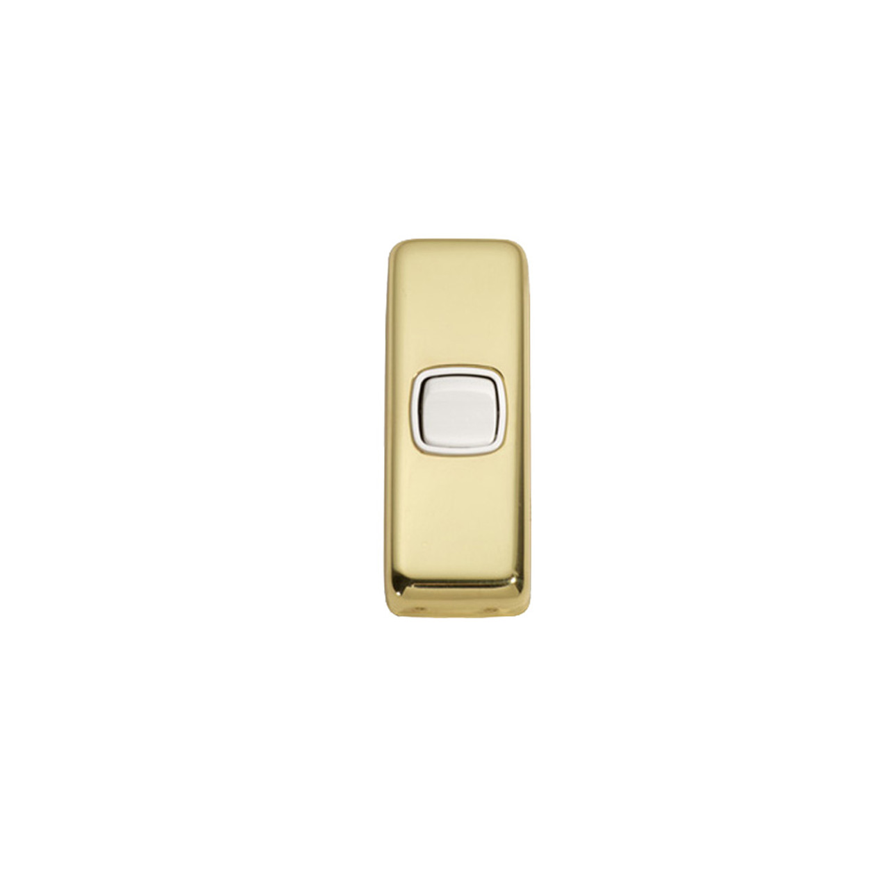 1 Gang Flat Plate Heritage Architrave Light Switches - Polished Brass Plate with White Rocker