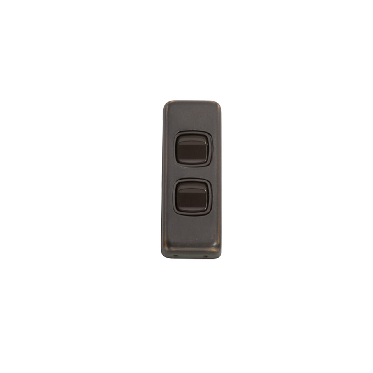 2 Gang Flat Plate Heritage Architrave Light Switches - Antique Copper Plate with Brown Rocker