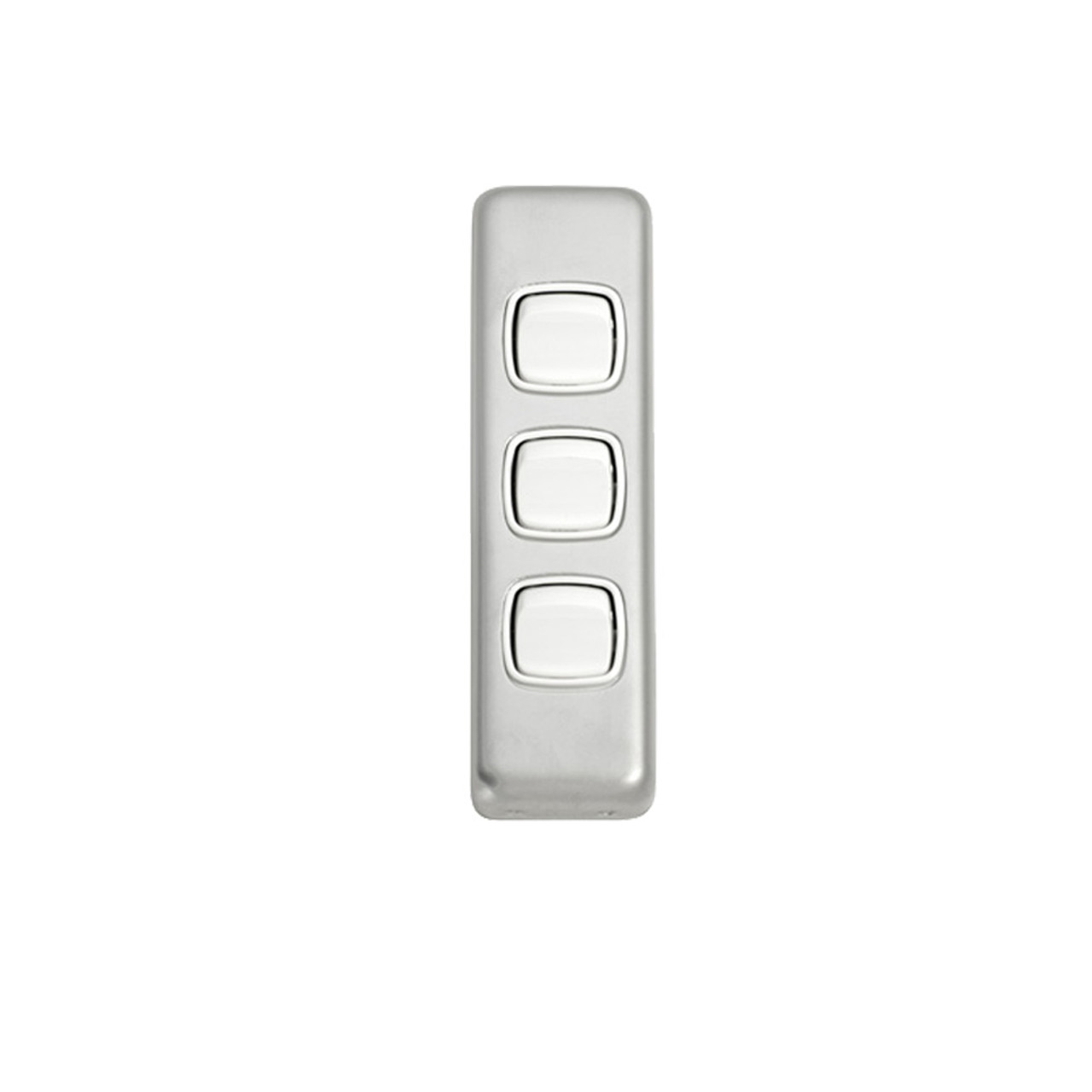 3 Gang Flat Plate Heritage Architrave Light Switches - Satin Chrome Plate with White Rocker