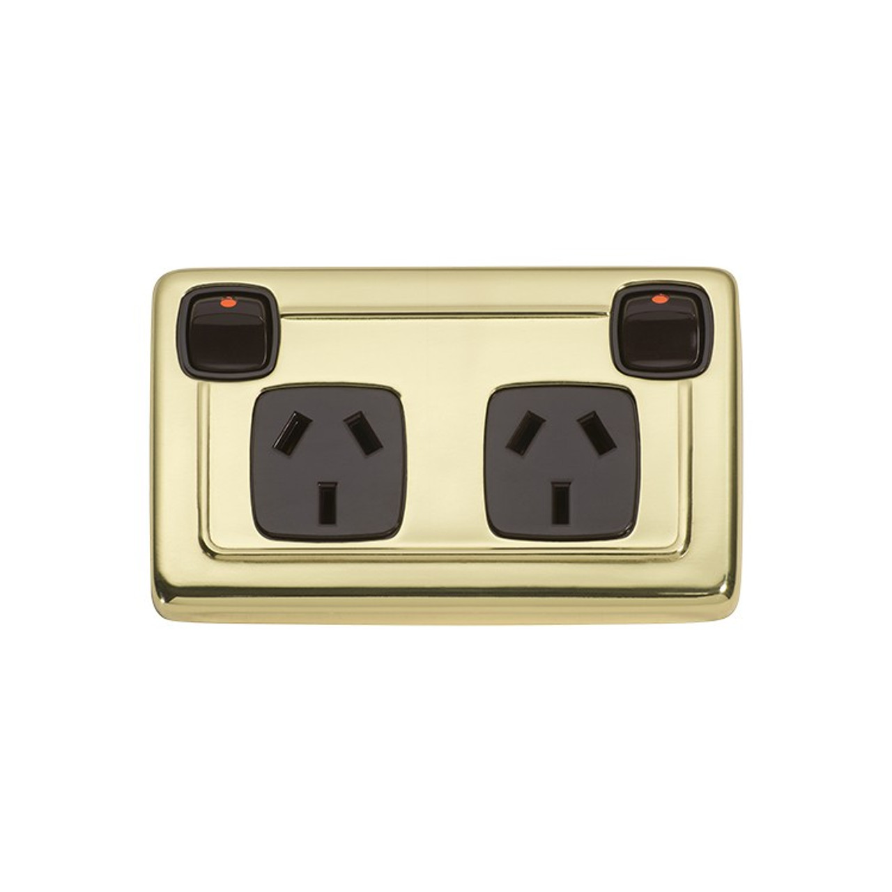 Polished Brass Double GPO Heritage Power Point - with Brown Inserts 5809